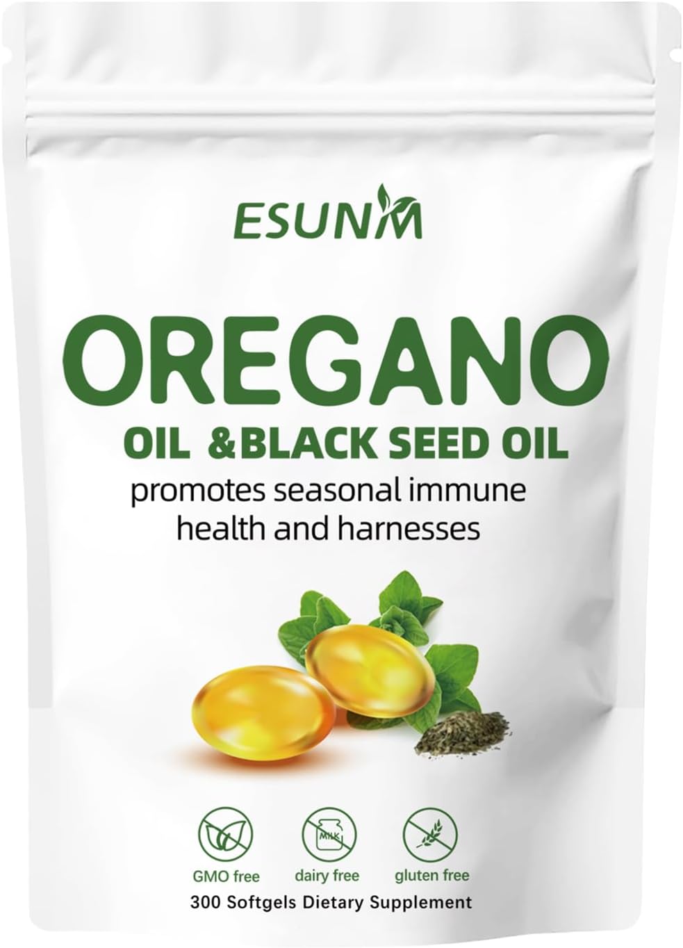 300 Non-GMO Oregano Oil Softgels with Black Seed Oil for Seasonal Immune Support, Gluten Free Dietary Supplement
