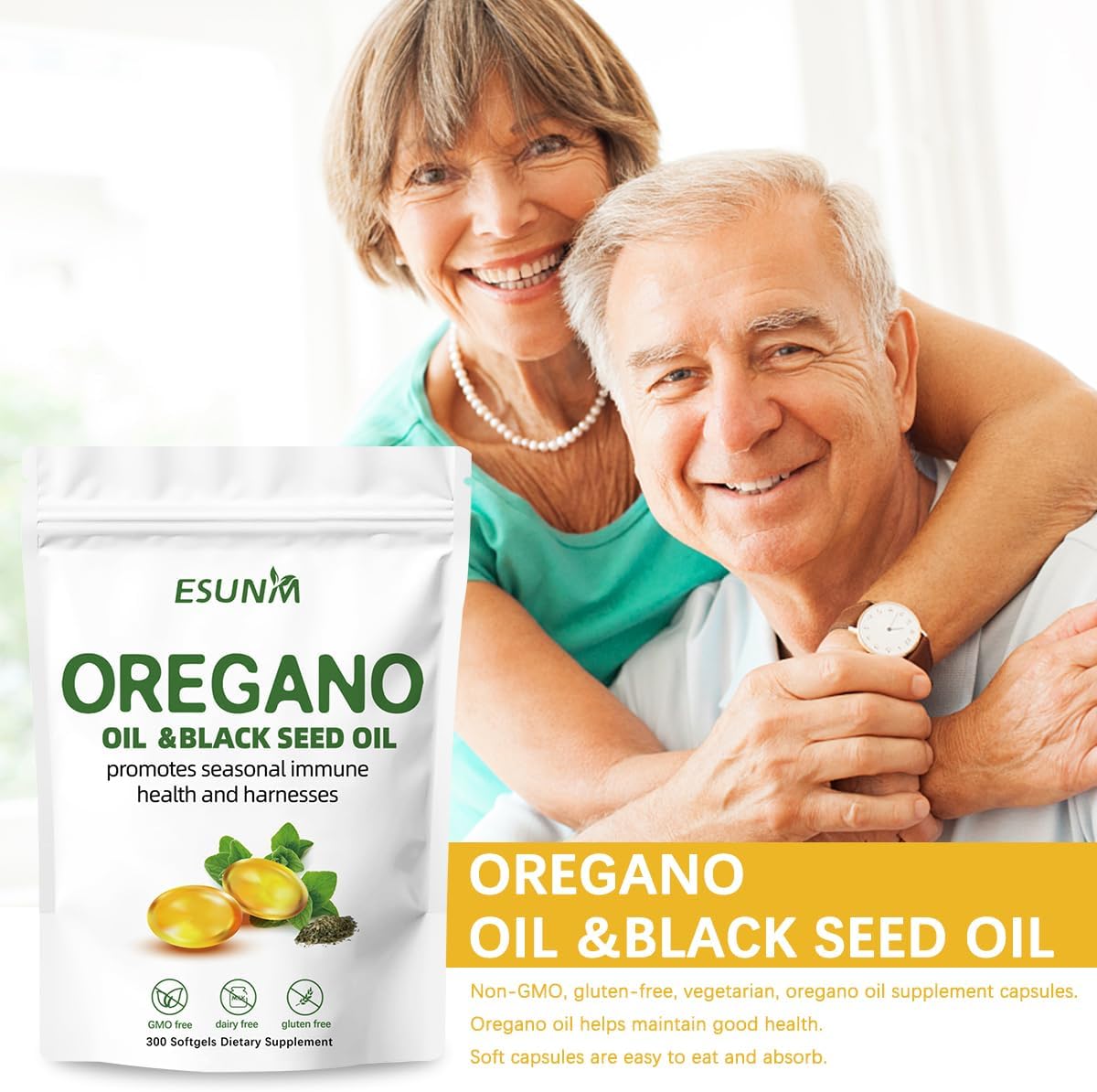 300 Non-GMO Oregano Oil Softgels with Black Seed Oil for Seasonal Immune Support, Gluten Free Dietary Supplement