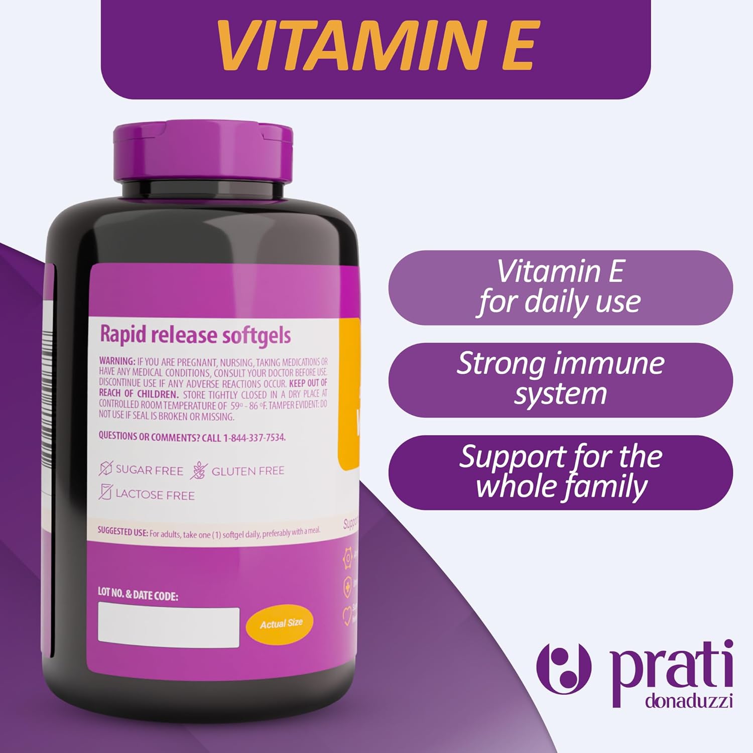 300 Soft Gel Capsules of Prati Donaduzzi Vitamin E 400 IU - Antioxidant Support for Skin, Hair, and Cell Health - Non-GMO, Gluten-Free - Promotes Healthy Aging and Immune Function for Adults and Seniors