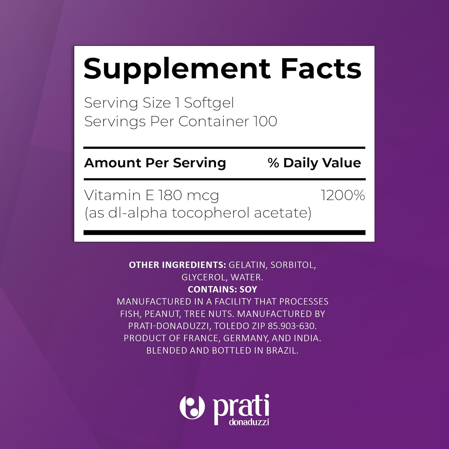 300 Soft Gel Capsules of Prati Donaduzzi Vitamin E 400 IU - Antioxidant Support for Skin, Hair, and Cell Health - Non-GMO, Gluten-Free - Promotes Healthy Aging and Immune Function for Adults and Seniors