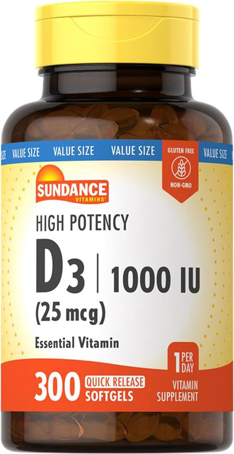 300 Softgels of Sundance High Potency Vitamin D3 1000 IU Formula | Non-GMO & Gluten Free