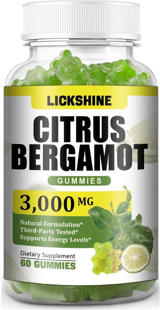 3000MG Citrus Bergamot Gummies - Cholesterol Lowering Supplement for Immune Support - Vegan Lime Flavor - 60 Count