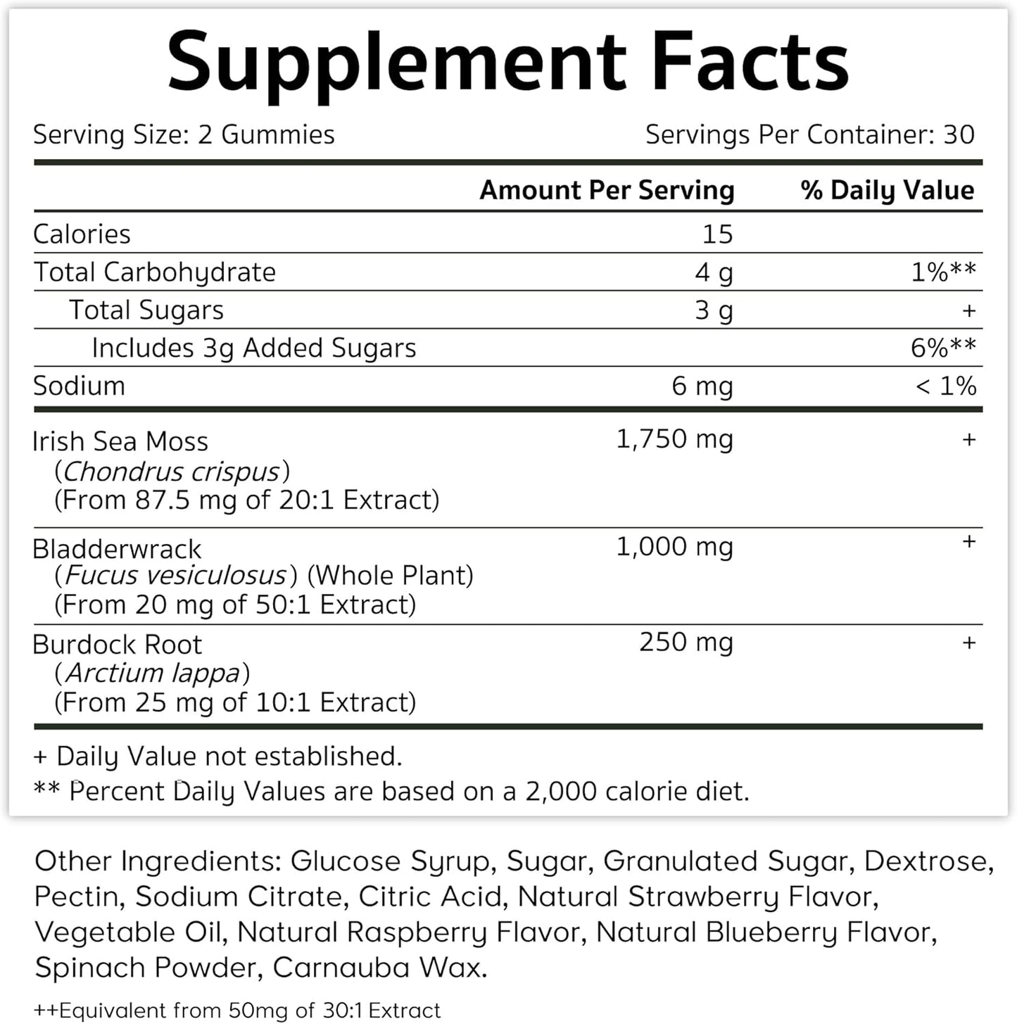 3000mg Irish Sea Moss Gummies with Bladderwrack & Burdock Root - Immune Support - 60 Count for Adults