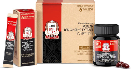 3000mg Korean Red Ginseng Extract Everytime Capsules - Sugar Free Energy Supplement for Stamina - 30 Count