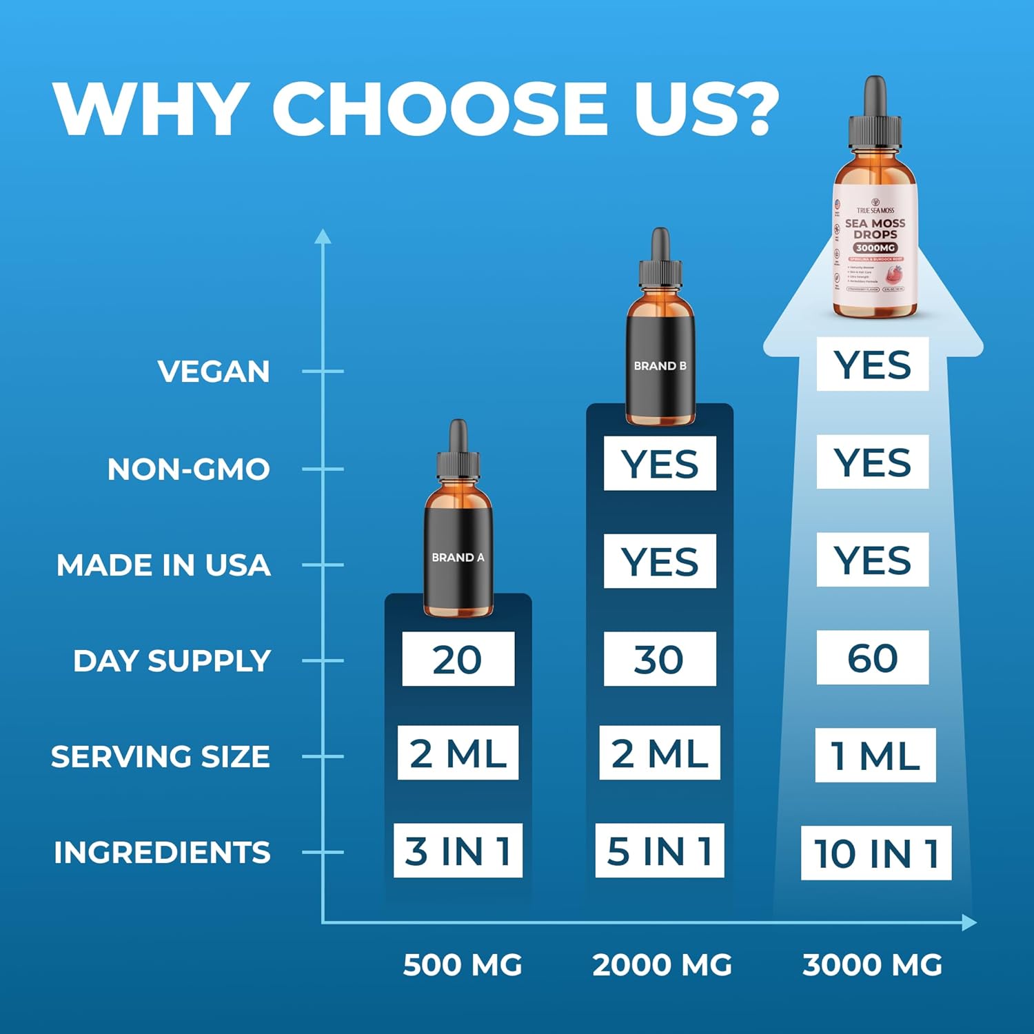 3000mg TrueSeaMoss Drops with Spirulina & Burdock Root for Digestive & Immune Support - 2 Fl Oz Strawberry Flavor