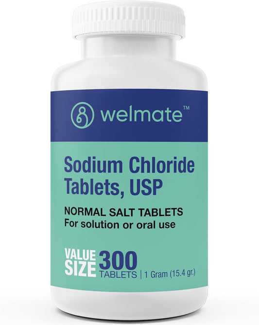 300ct WELMATE Sodium Chloride Tablets - 1000mg per Tablet for Hydration & Electrolyte Balance - 15.4g Total - Tablet Form