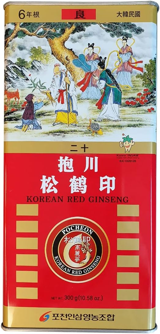 300g Korean Panax Red Ginseng Canned Dried Roots - 6 Years, Good Grade, Immune Support