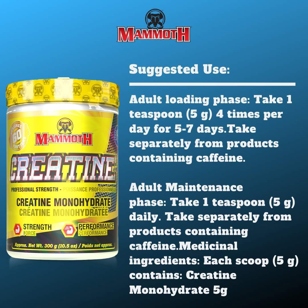 300g Mammoth Creatine Monohydrate Powder for Muscle Growth and Strength - Pure Micronized Formula for Endurance and Power