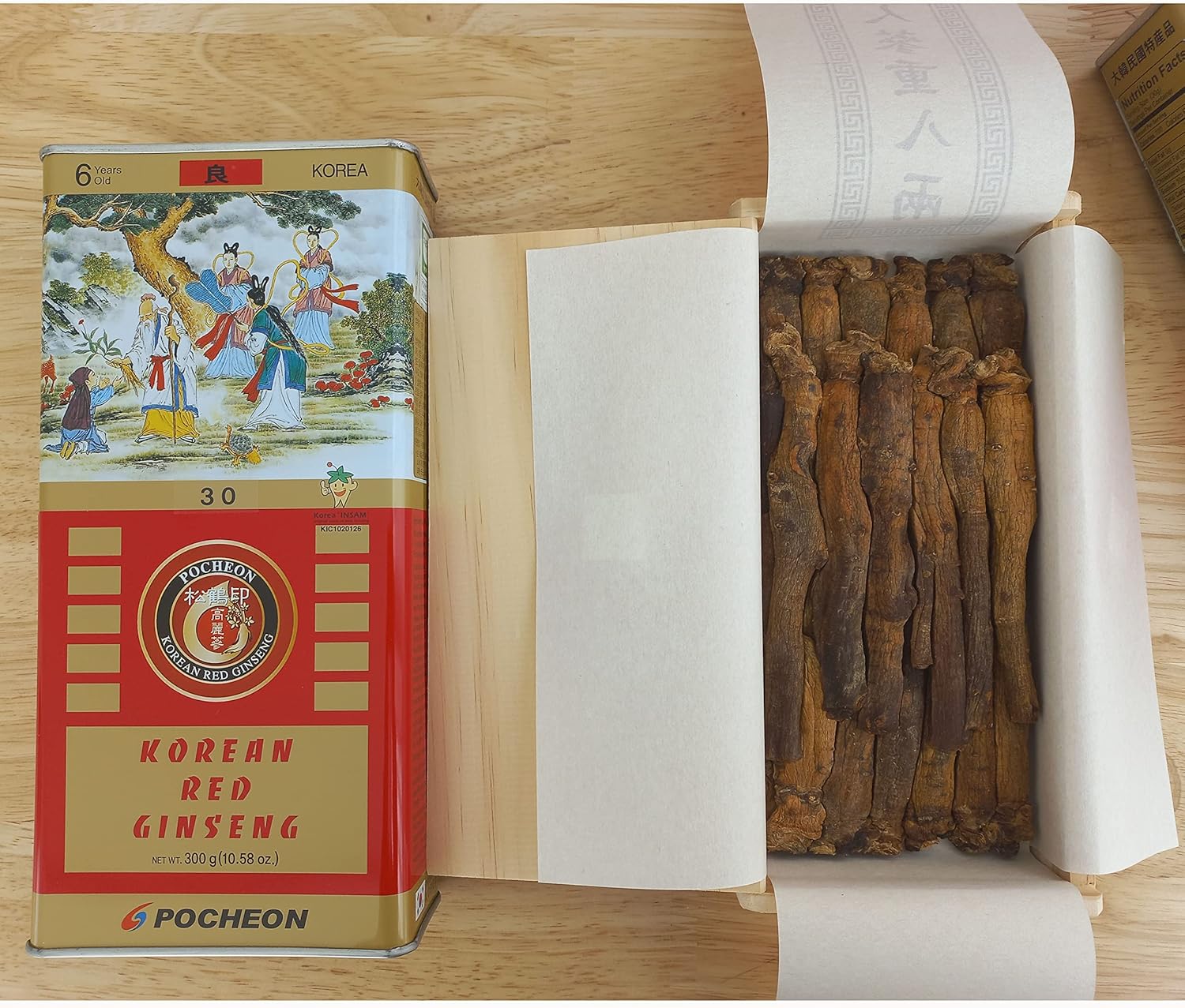 300g POCHEON Korean Red Ginseng Canned Dried Panax - 19 Roots, 6 Years, Grade 300-30, Immune Support