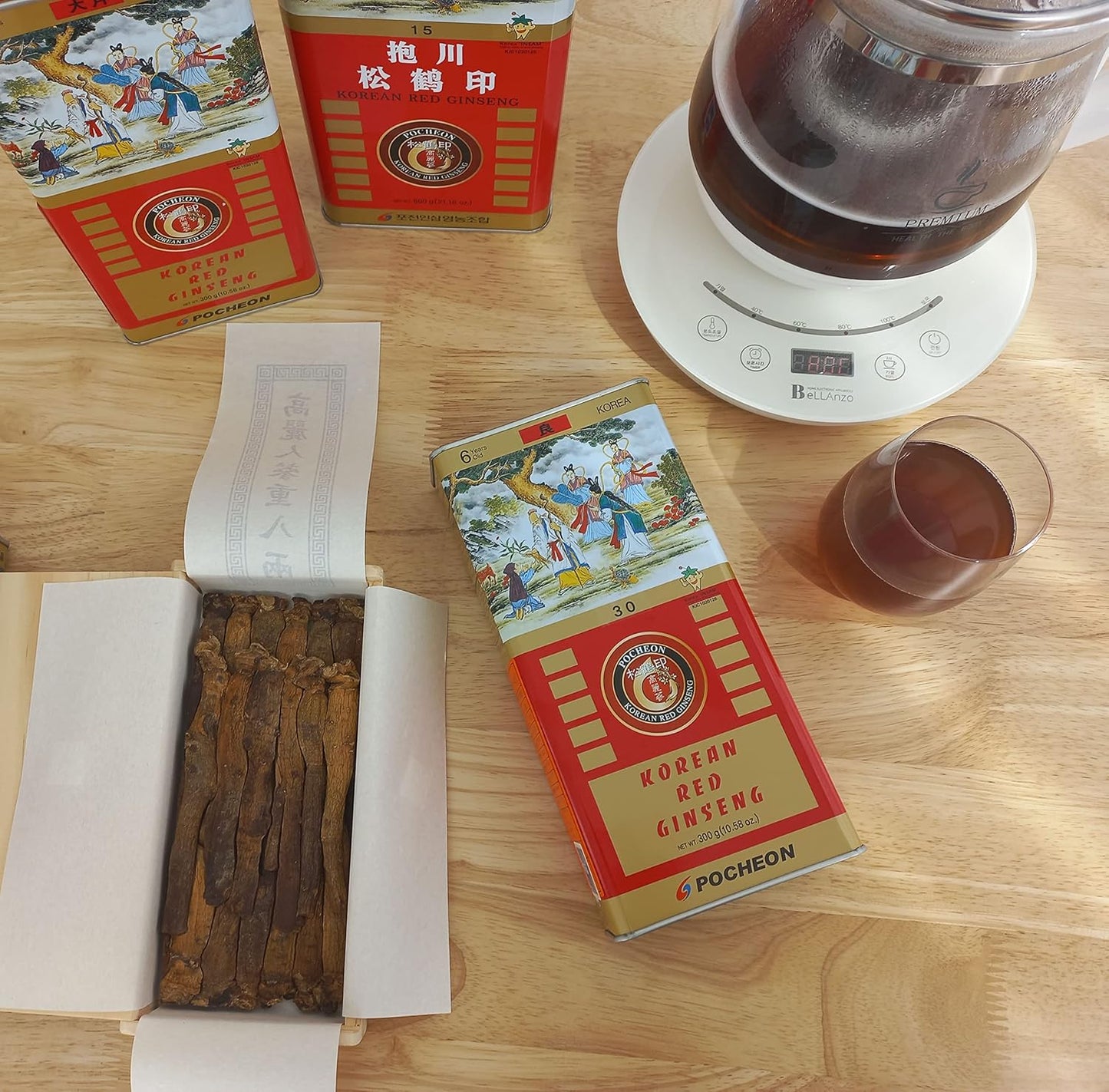 300g POCHEON Korean Red Ginseng Canned Dried Panax - 19 Roots, 6 Years, Grade 300-30, Immune Support