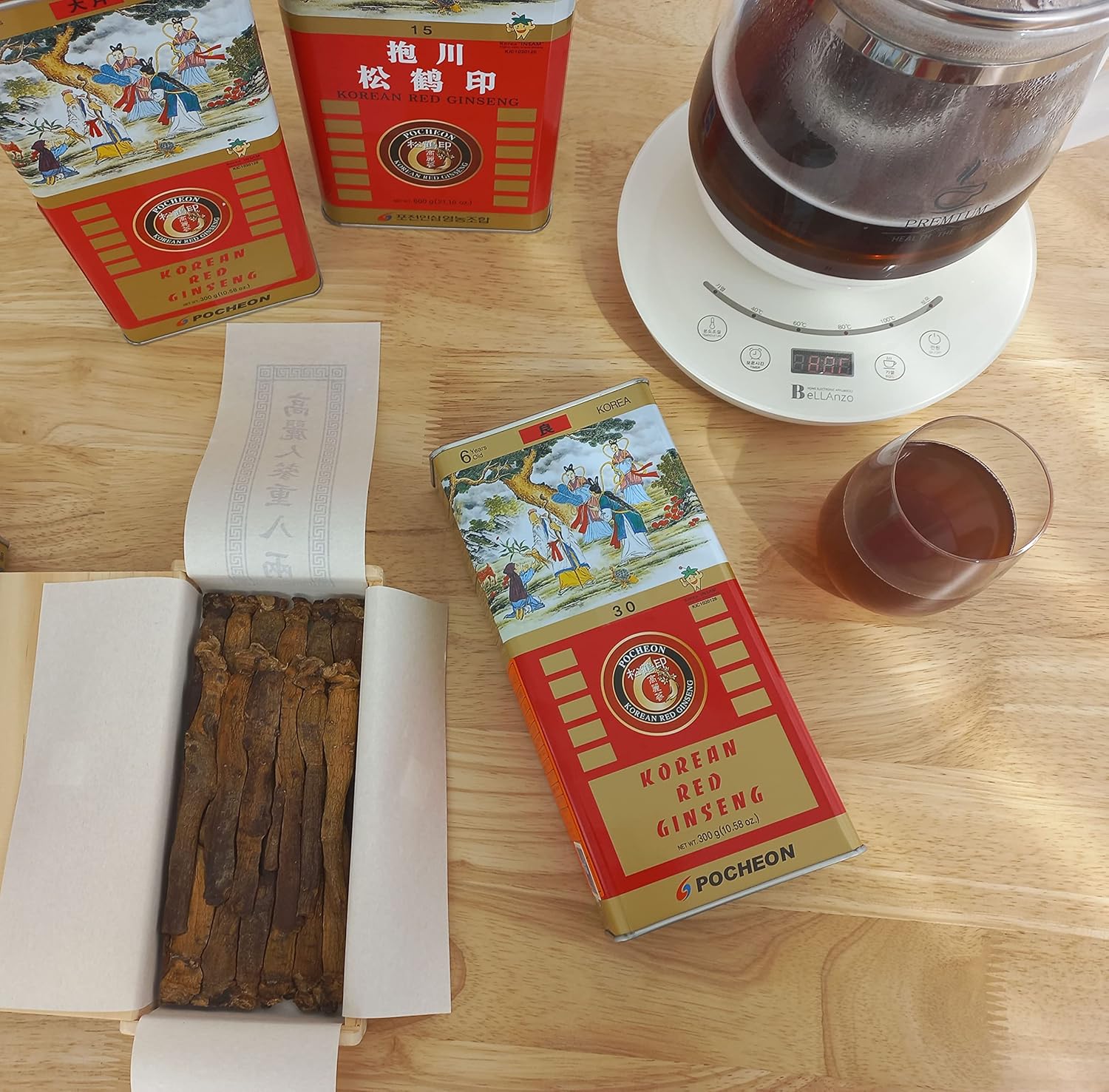 300g POCHEON Korean Red Ginseng Canned Dried Panax - 19 Roots, 6 Years, Grade 300-30, Immune Support