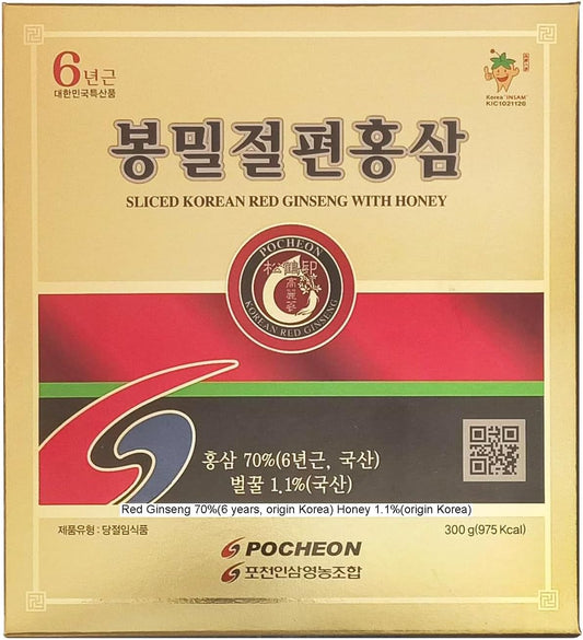 300g Pocheon Korean Red Ginseng Slices with Honey for Natural Immune Support - 6-Year Panax Red Ginseng Slice with Saponin