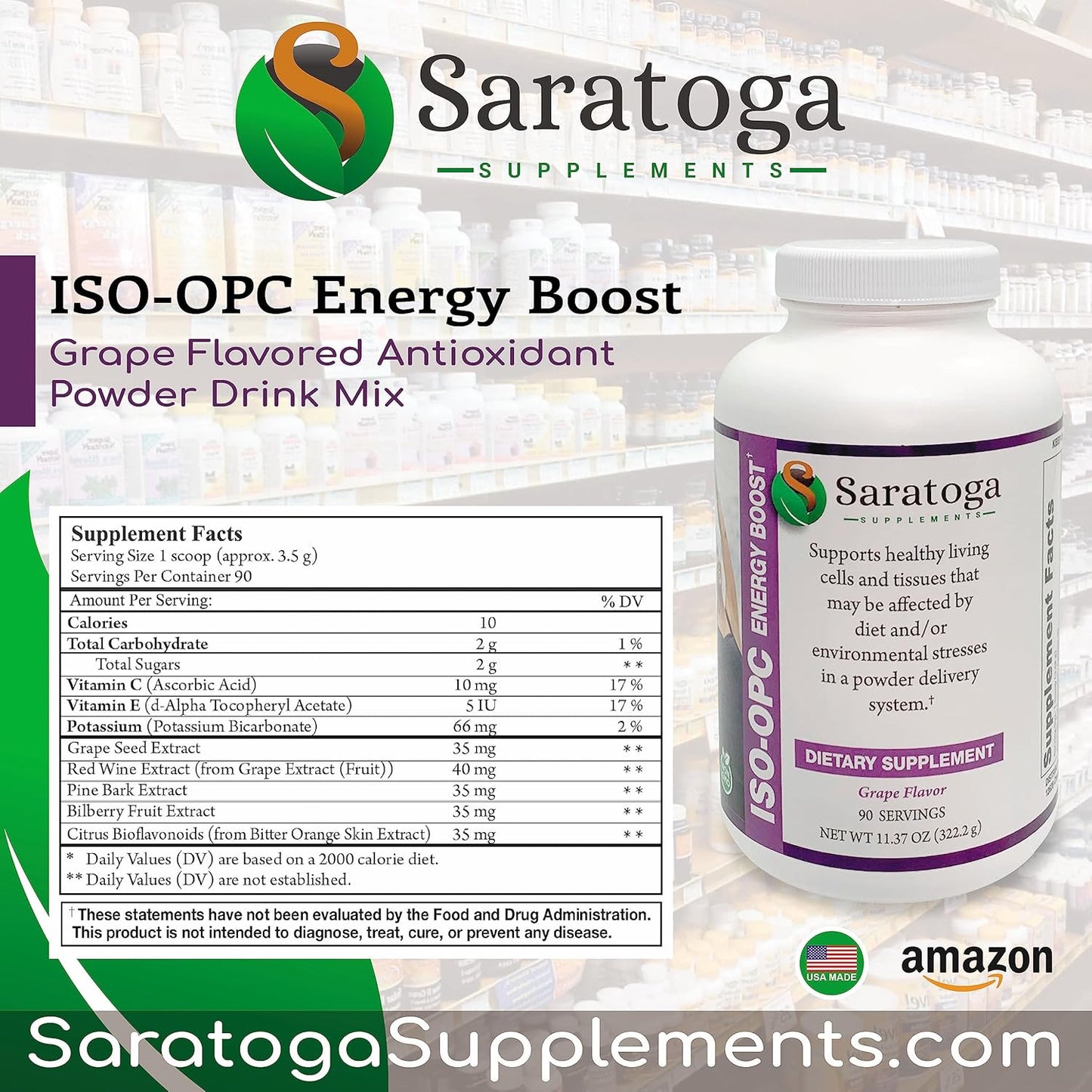 300g Saratoga Supplements OPC ISOTONIC Powder Antioxidant - 90 Day Supply