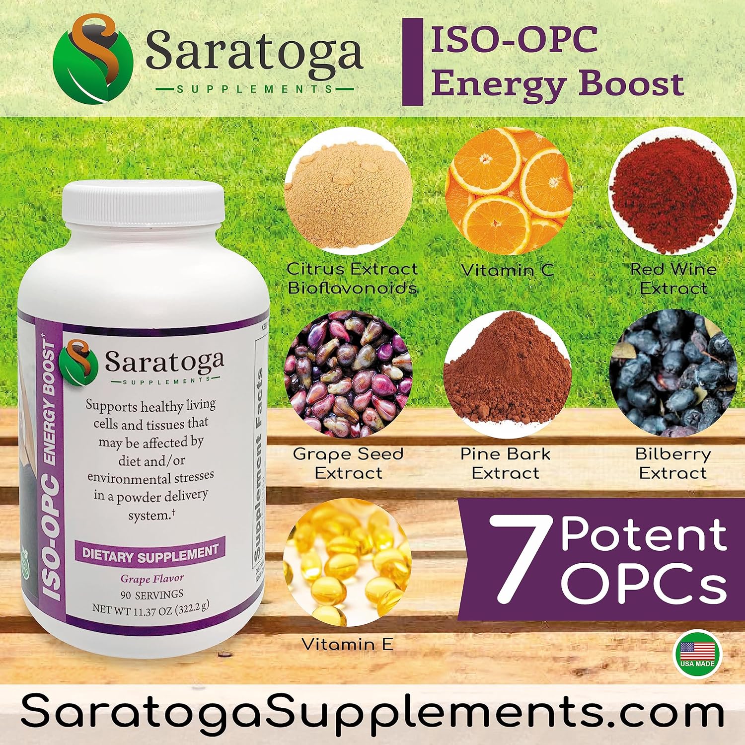 300g Saratoga Supplements OPC ISOTONIC Powder Antioxidant - 90 Day Supply