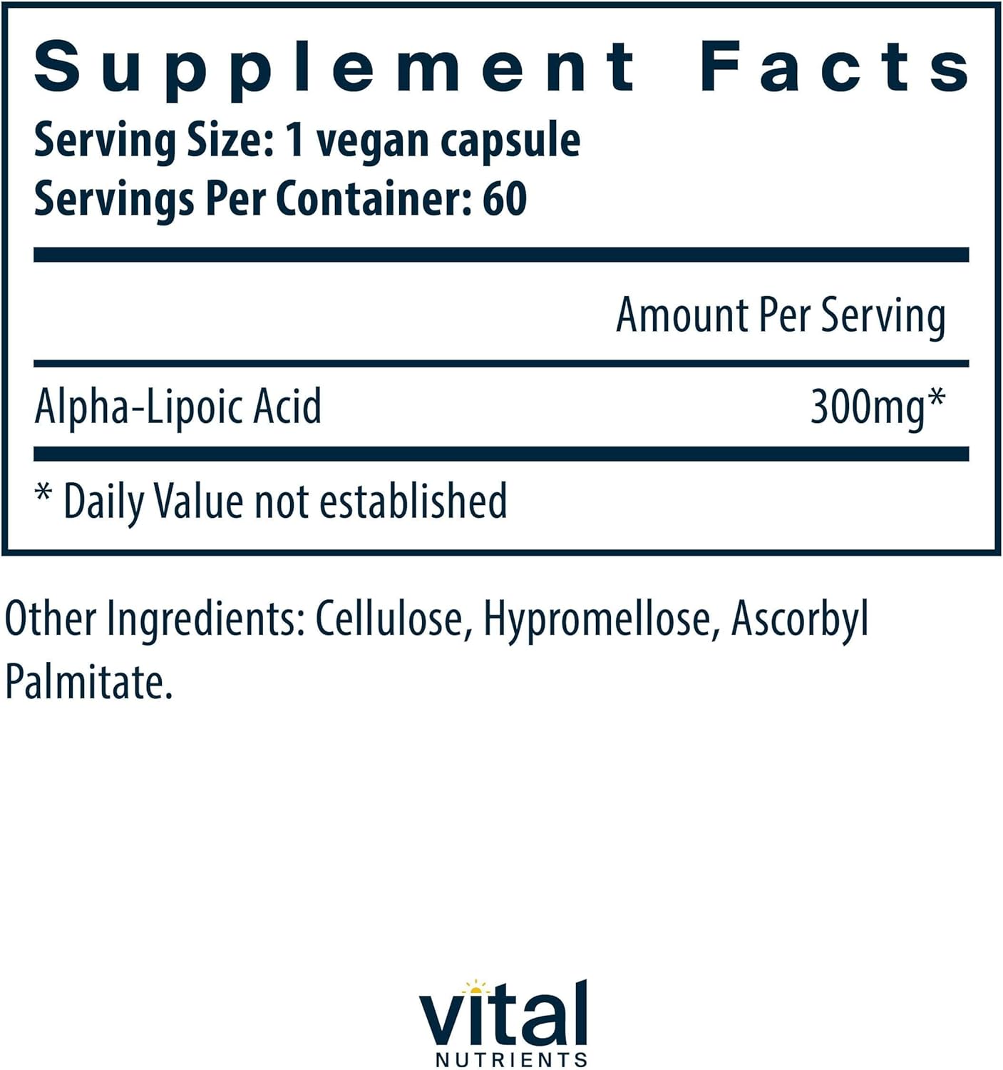 300mg Alpha-Lipoic Acid Supplement for Healthy Metabolism and Energy | Non-GMO, Gluten, Dairy, Soy Free | 60 Capsules