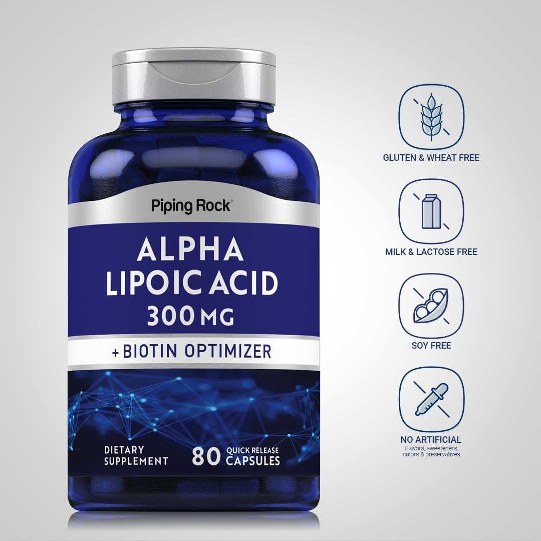 300mg Alpha Lipoic Acid with Biotin Optimizer | 80 Capsules, Non-GMO, Gluten Free