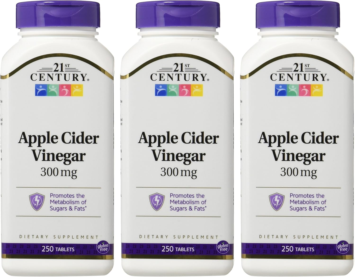 300mg Apple Cider Vinegar Tablets - 21st Century, Pack of 3