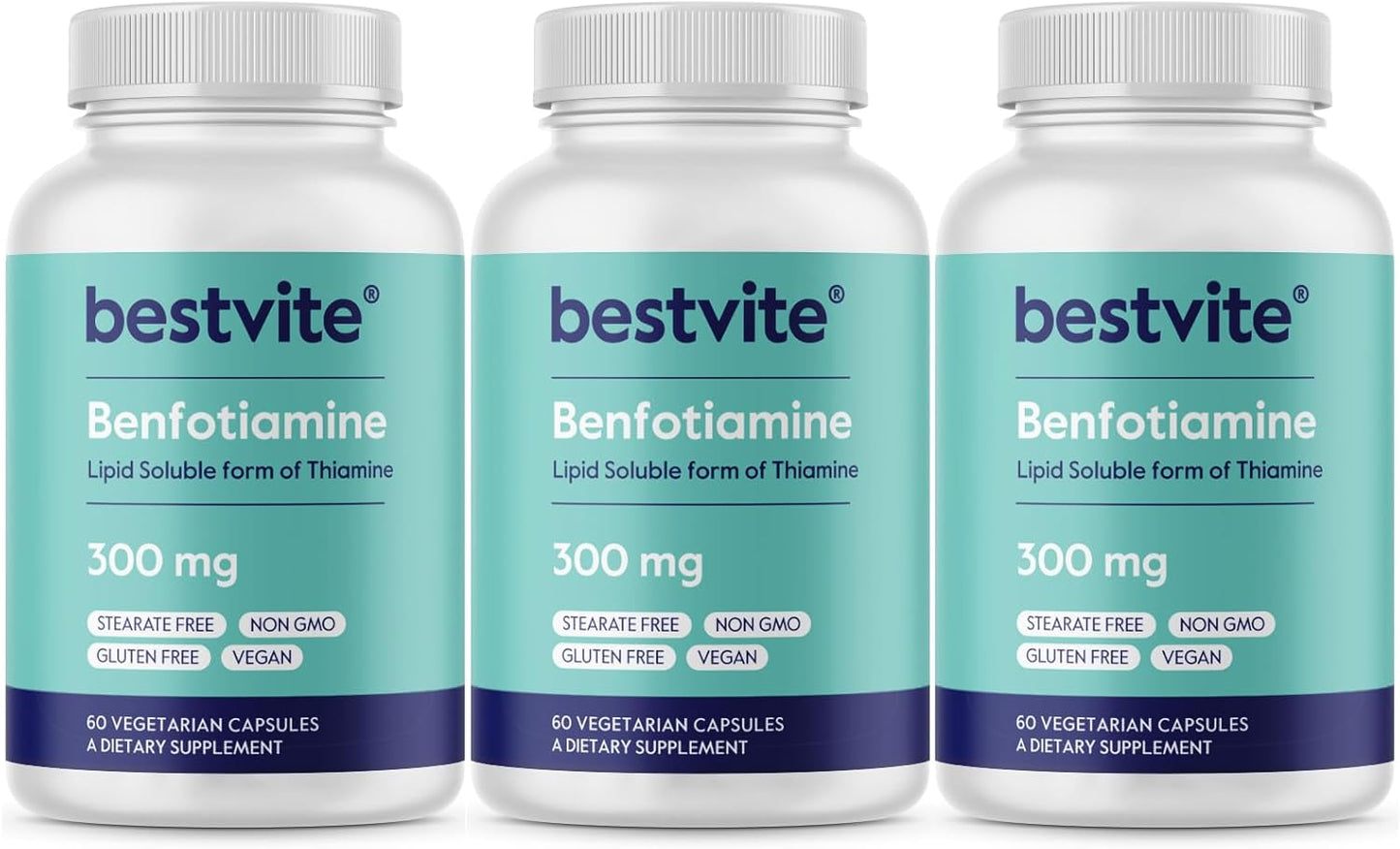 300mg Benfotiamine Capsules (180 Count) - Vegan, Non-GMO, Gluten-Free - No Stearates or Silicon Dioxide