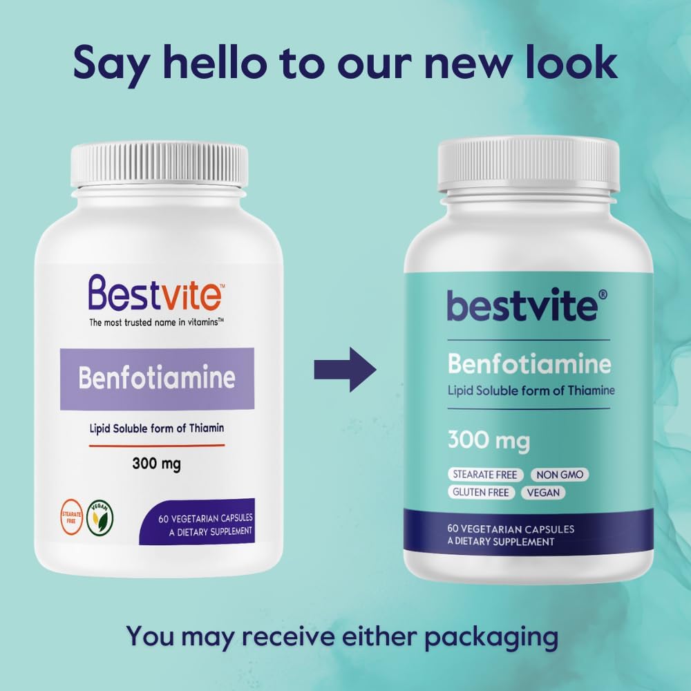 300mg Benfotiamine Capsules (180 Count) - Vegan, Non-GMO, Gluten-Free - No Stearates or Silicon Dioxide