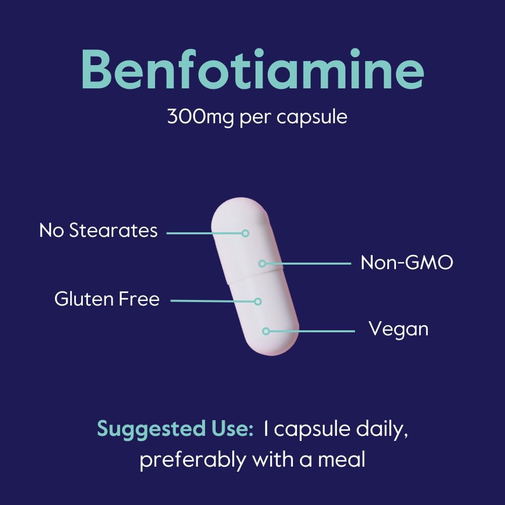 300mg Benfotiamine Capsules (180 Count) - Vegan, Non-GMO, Gluten-Free - No Stearates or Silicon Dioxide