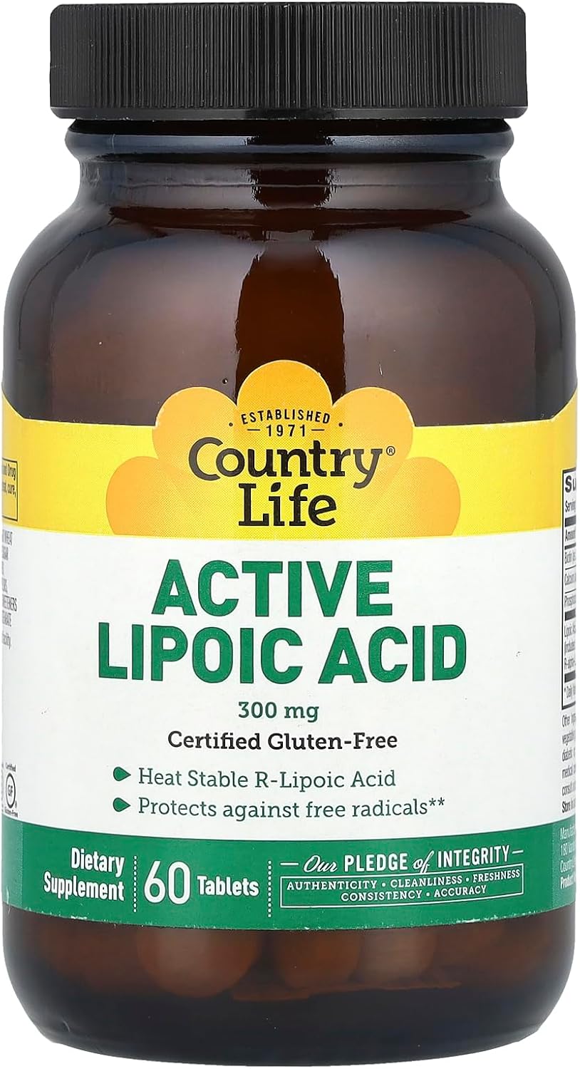 300mg Country Life R-Alpha Lipoic Acid Complex - Antioxidant Support with Alpha-Lipoic Acid & R-Lipoic Acid - No Yeast, Corn, Wheat, Soy, Gluten, Milk - Dietary Supplement