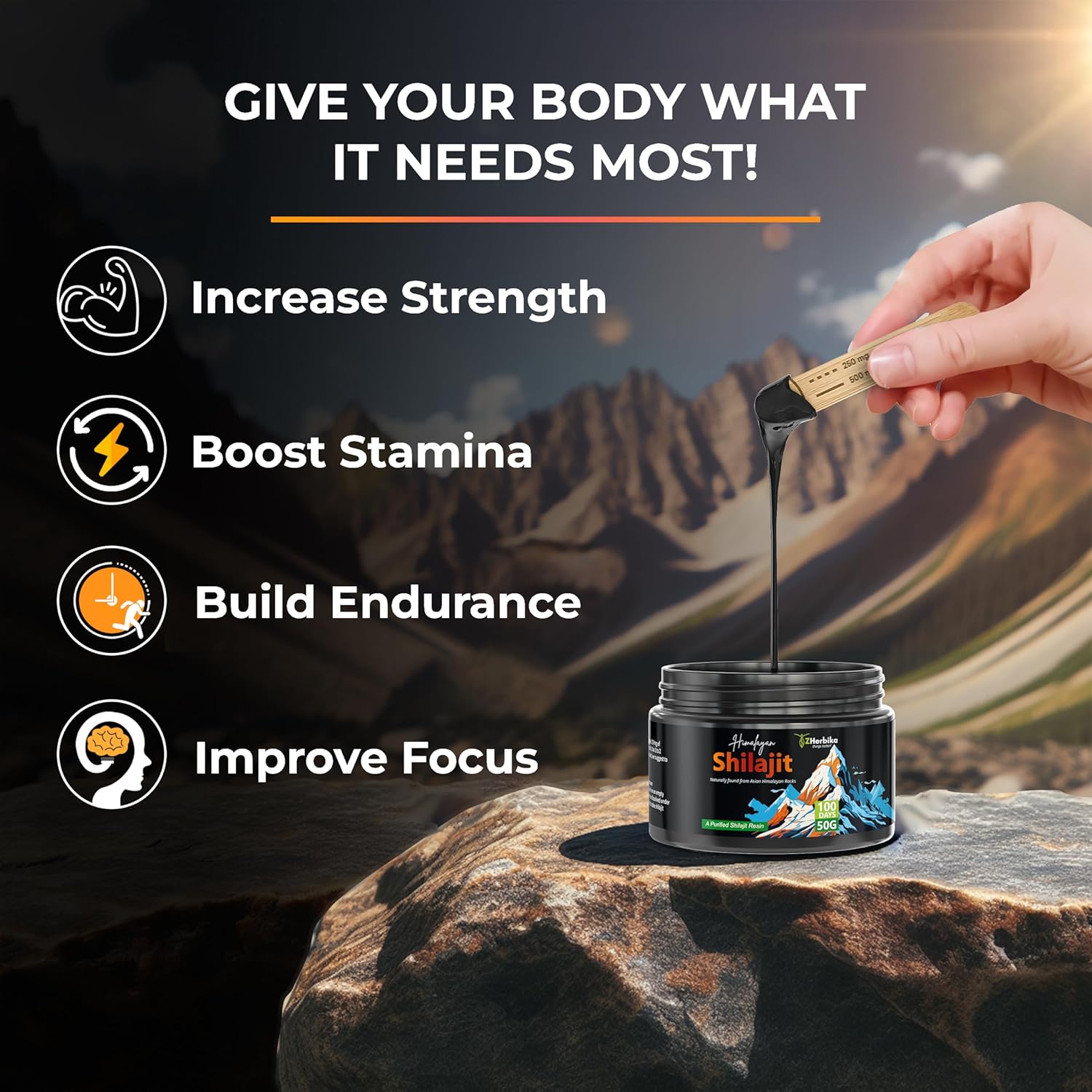 300mg High Potency ZHerbika Pure Himalayan Shilajit Resin for Immune Support & Energy Boost - 85+ Trace Minerals, 75% Fulvic Acid, 60 Servings for Men & Women