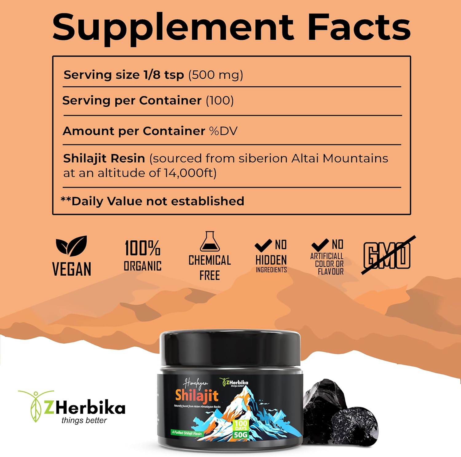 300mg High Potency ZHerbika Pure Himalayan Shilajit Resin for Immune Support & Energy Boost - 85+ Trace Minerals, 75% Fulvic Acid, 60 Servings for Men & Women