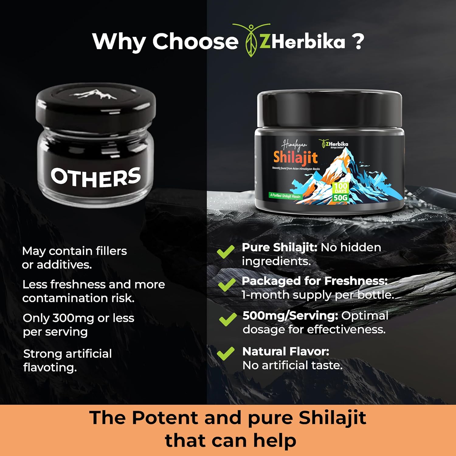 300mg High Potency ZHerbika Pure Himalayan Shilajit Resin for Immune Support & Energy Boost - 85+ Trace Minerals, 75% Fulvic Acid, 60 Servings for Men & Women