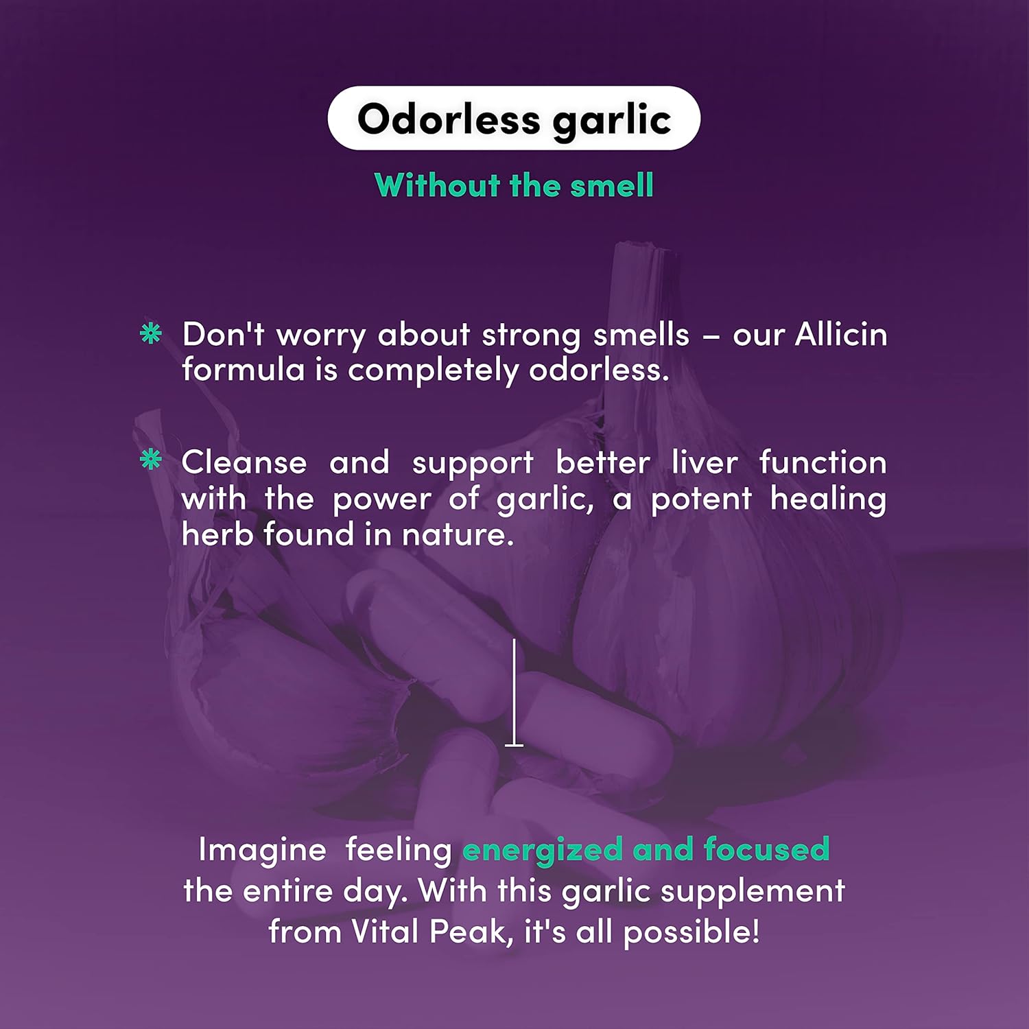 300mg Odorless Garlic Extract Capsules - Allicin-Rich Herbal Supplement for Heart, Liver, Immune Support - Non-GMO, Gluten-Free, Vegan - 90 Capsules
