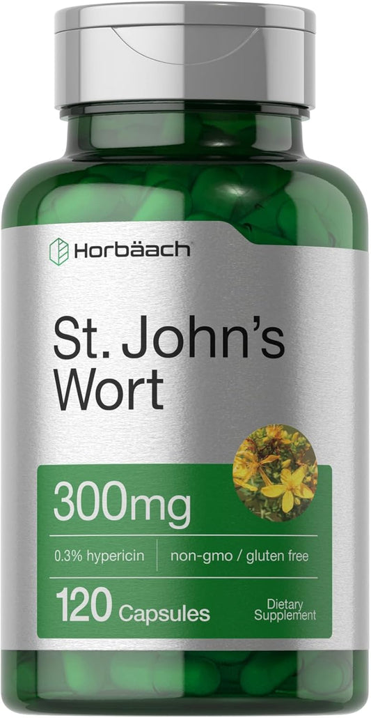 300mg St John's Wort Capsules by Horbäach | 120 Count | Non-GMO & Gluten Free Herbal Extract