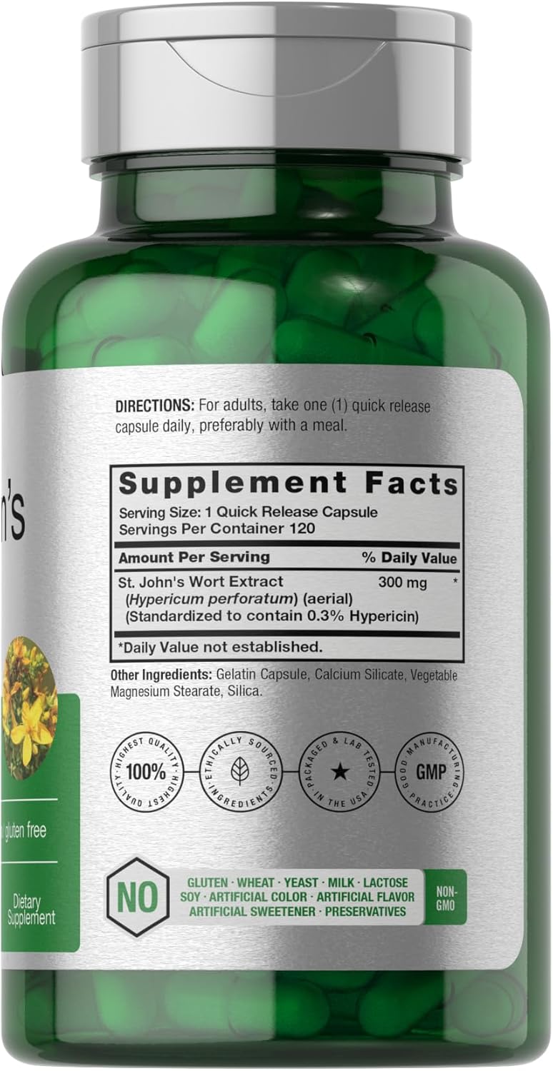 300mg St John's Wort Capsules by Horbäach | 120 Count | Non-GMO & Gluten Free Herbal Extract