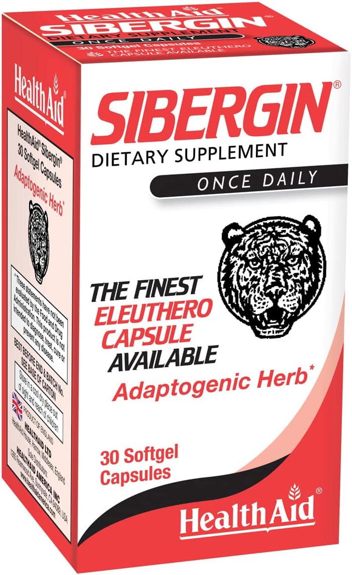 30ct HealthAid Sibergin Soft Gel Capsules with Siberian Eleuthero for Stress Relief, Stamina, and Endurance