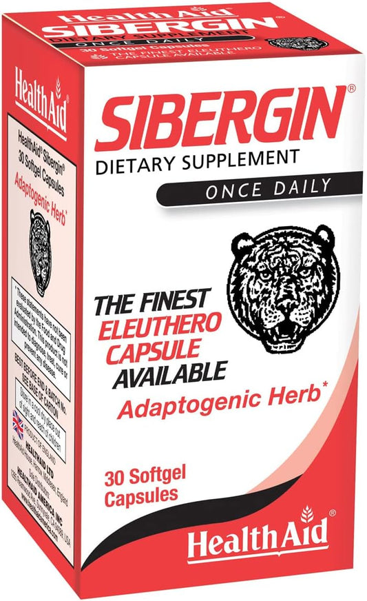 30ct HealthAid Sibergin Soft Gel Capsules with Siberian Eleuthero for Stress Relief, Stamina, and Endurance