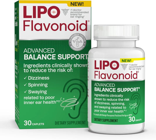 30ct Lipo-Flavonoid Balance Support Supplement for Inner Ear Health - Reduce Vertigo Symptoms, Dizziness, Swaying - Risk Reduction Formula