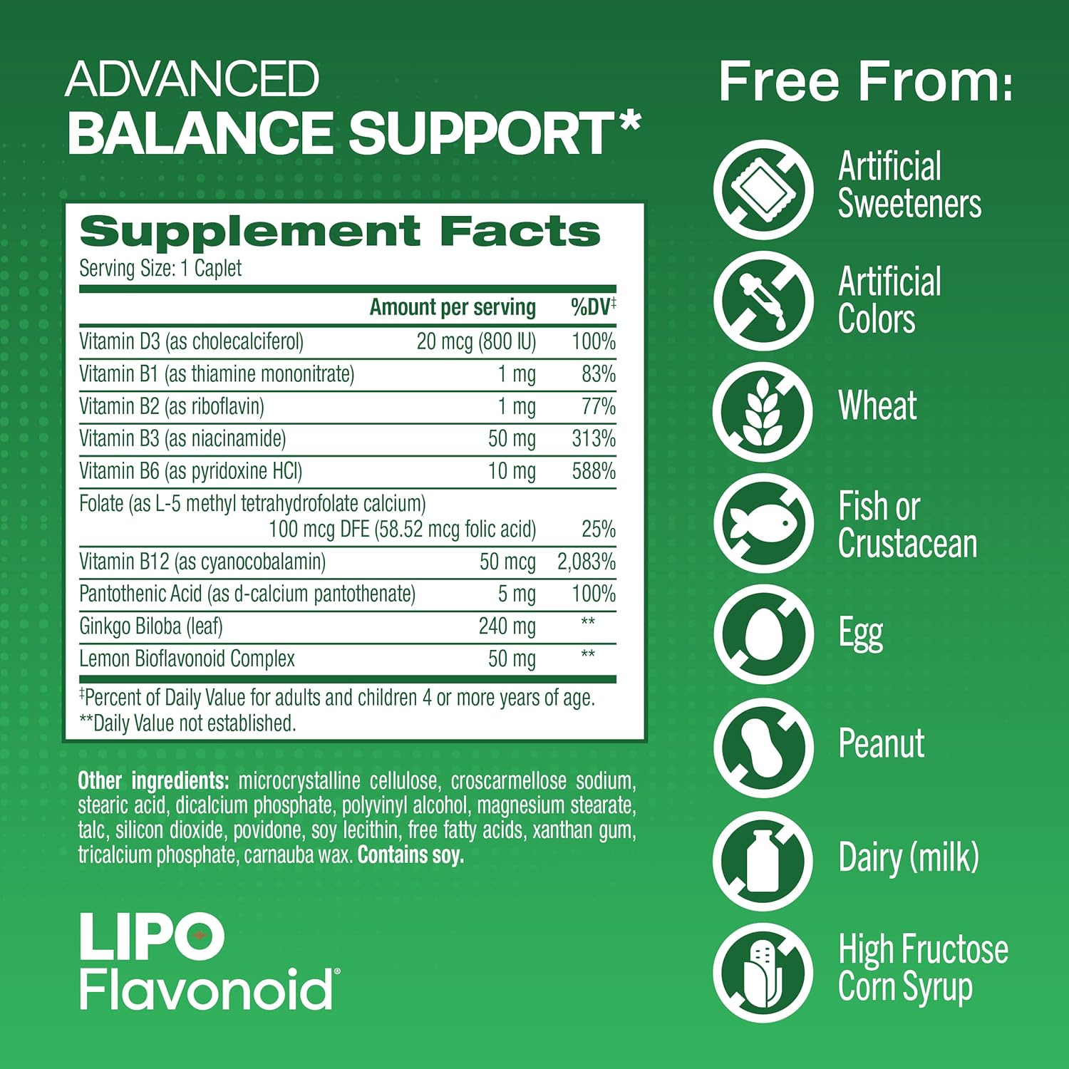 30ct Lipo-Flavonoid Balance Support Supplement for Inner Ear Health - Reduce Vertigo Symptoms, Dizziness, Swaying - Risk Reduction Formula