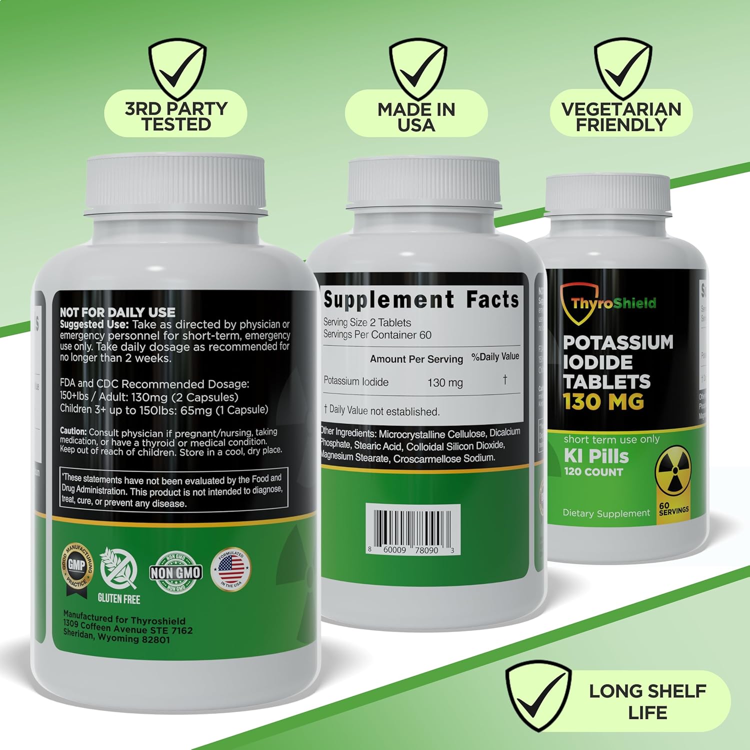 30ct ThyroShield Potassium Iodide 130mg Tablets for Radiation Exposure - USA Made Iodine Pills - KI Pills for Travel