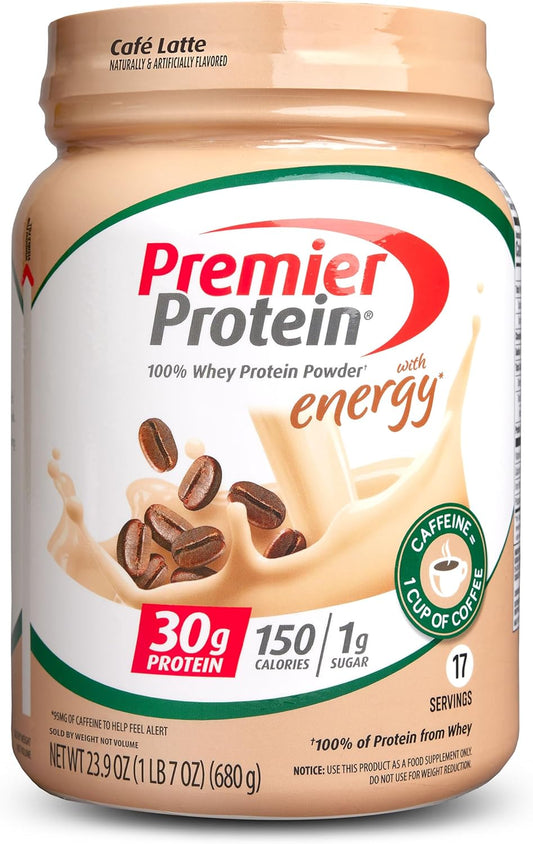 30g Protein Cafe Latte Premier Protein Powder, 1g Sugar, 100% Whey, Keto Friendly, No Soy, Gluten Free - 17 Servings, 23.9 oz