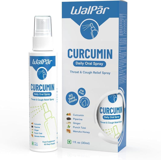 30ml WALPAR Curcumin Oral Spray with Piperine, Ginger Extract, Tulsi, and Manuka Honey - Natural Blend for 60 Days