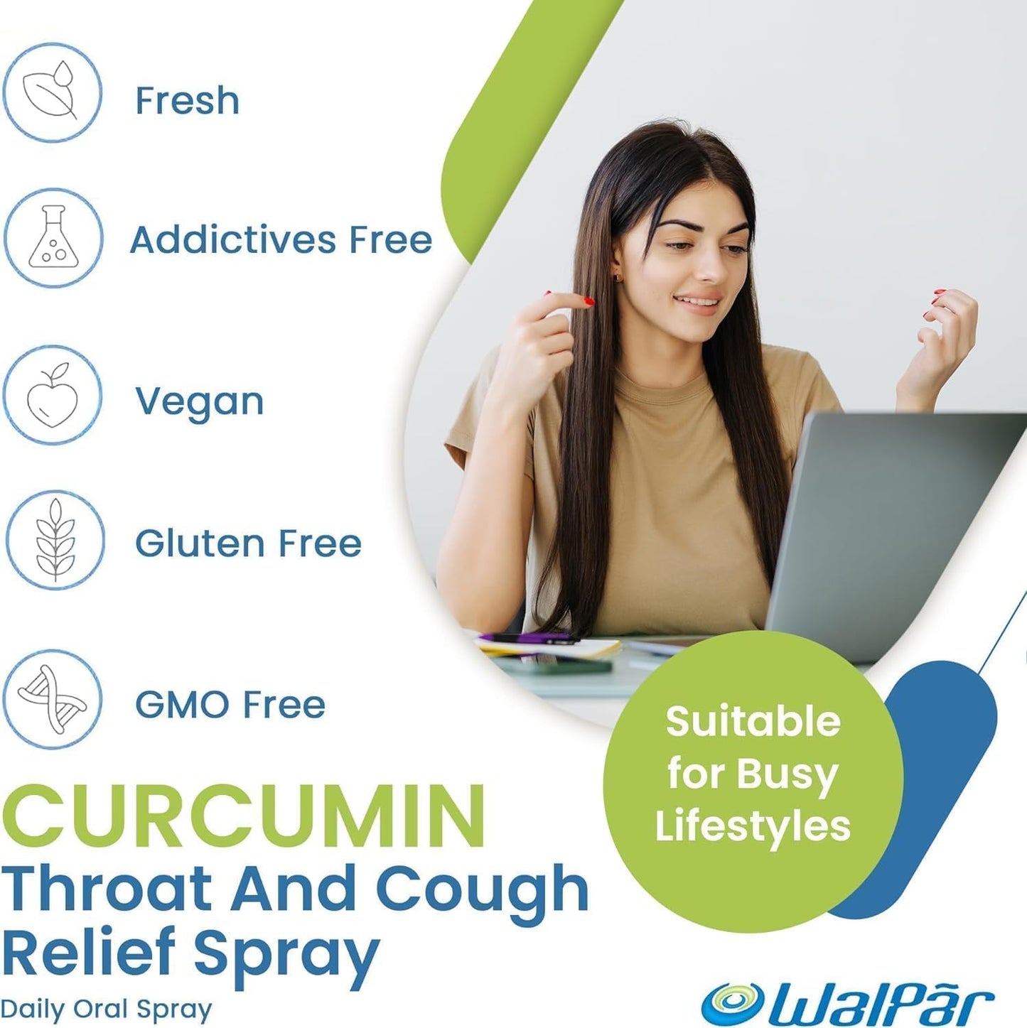 30ml WALPAR Curcumin Oral Spray with Piperine, Ginger Extract, Tulsi, and Manuka Honey - Natural Blend for 60 Days