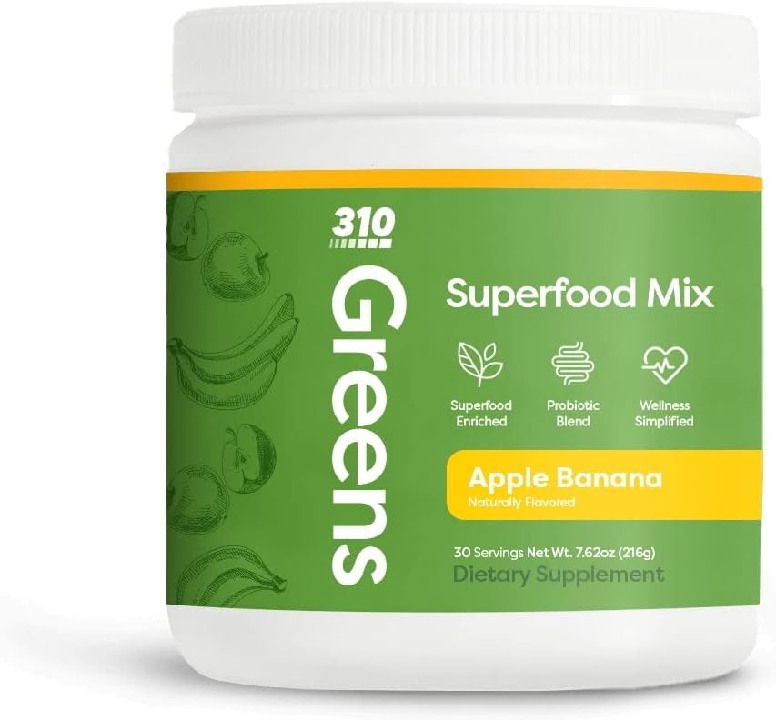 310 Greens Blend: Superfood Greens Powder with Fruit, Vegetables, Digestive Enzymes, and Probiotics - 30 Servings (Apple Banana)