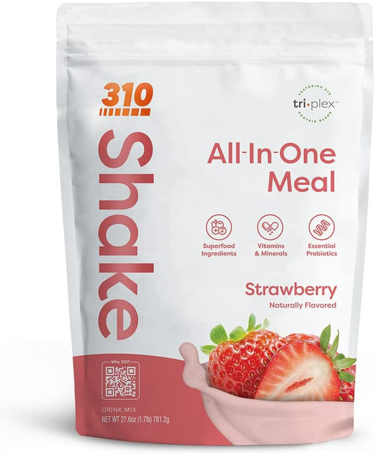 310 Nutrition All-In-One Meal Replacement Shake - Strawberry Flavor, Fiber-Rich Superfood Blend, Low Carb Keto Paleo Friendly, Gluten-Free, 28 Servings