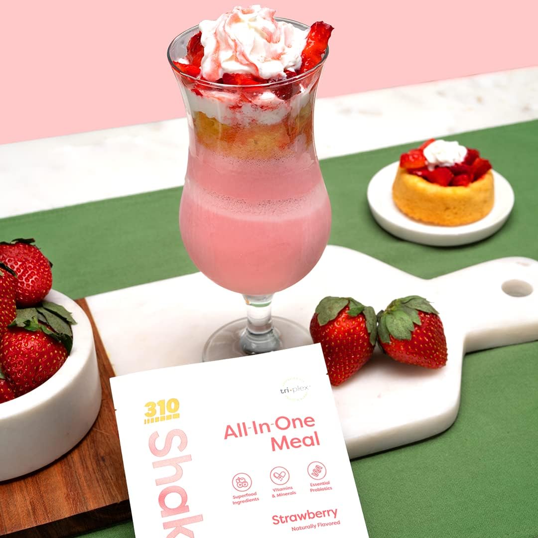 310 Nutrition All-In-One Meal Replacement Shake - Strawberry Flavor, Fiber-Rich Superfood Blend, Low Carb Keto Paleo Friendly, Gluten-Free, 28 Servings
