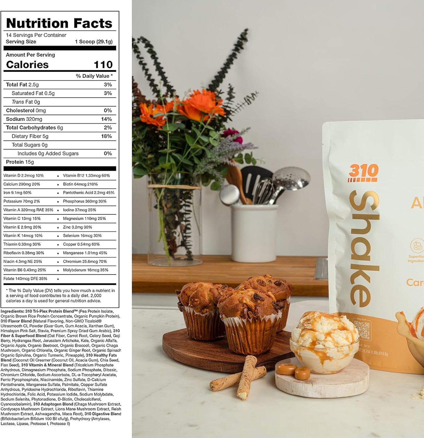 310 Nutrition Caramel Sundae Meal Replacement Shake - Superfood Blend, High Fiber, Natural Sweeteners - Keto & Paleo Friendly - Low Carb Shake, 14 Servings