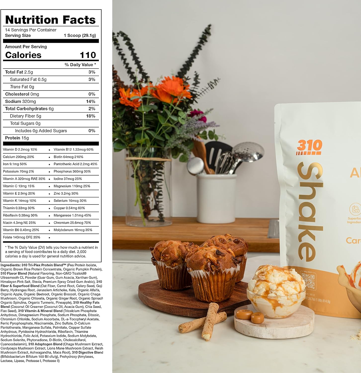 310 Nutrition Caramel Sundae Meal Replacement Shake - Superfood Blend, High Fiber, Natural Sweeteners - Keto & Paleo Friendly - Low Carb Shake, 14 Servings