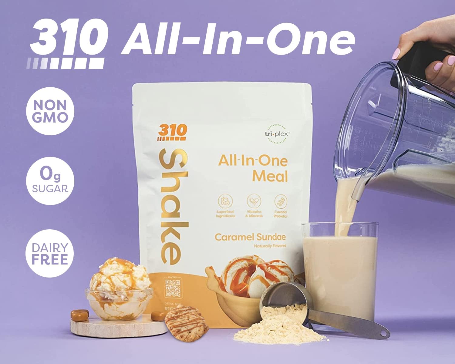 310 Nutrition Caramel Sundae Meal Replacement Shake - Superfood Blend, High Fiber, Natural Sweeteners - Keto & Paleo Friendly - Low Carb Shake, 14 Servings