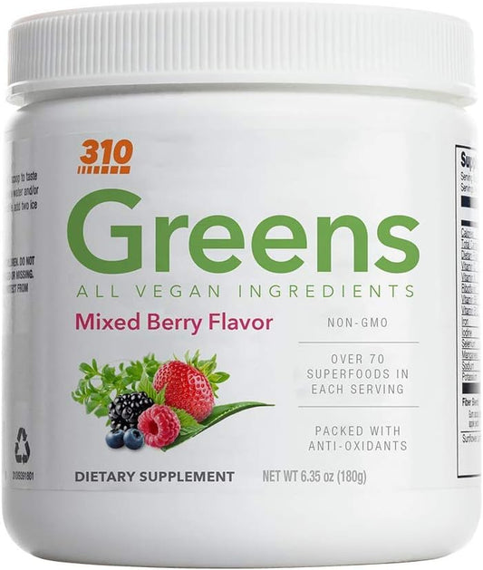 310 Nutrition Organic Superfood Greens Juice Powder with Spirulina - Mixed Berry, 30 Servings - Gut Health & Metabolism Support with Probiotics & Antioxidants