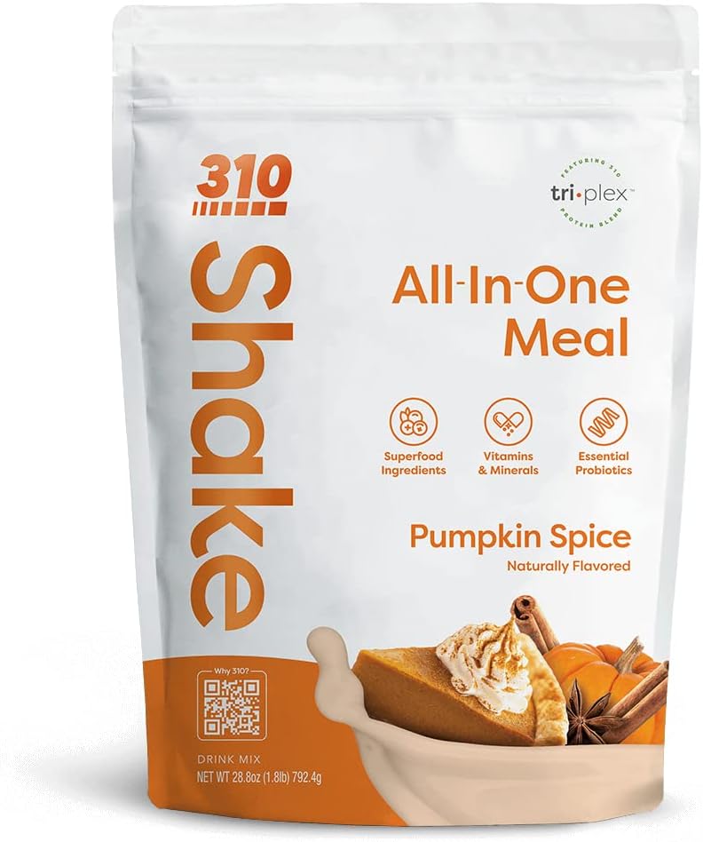 310 Nutrition Pumpkin Spice Meal Replacement Shake - Vegan Blend, High Fiber, Low Carb, Keto & Paleo Friendly, Gluten-Free, 26 Vitamins - 28 Servings