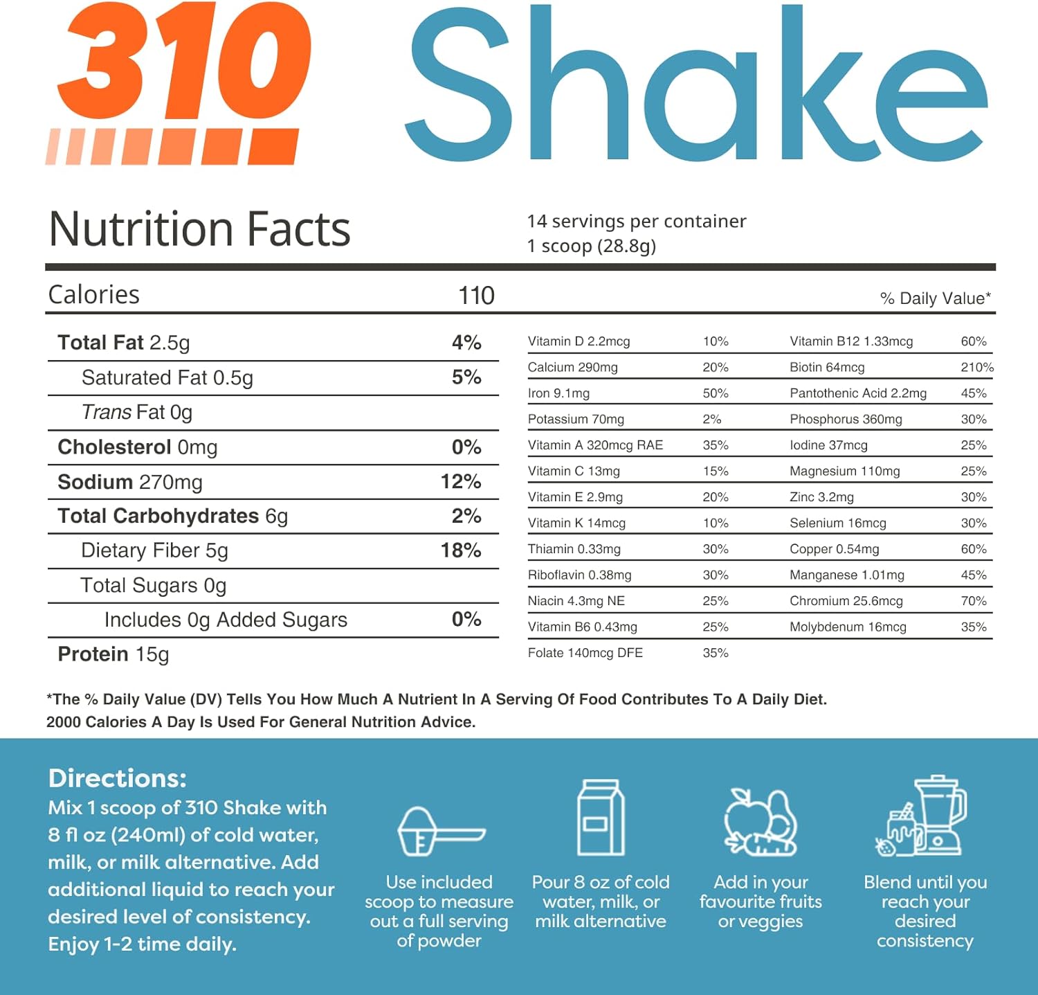 310 Nutrition Vanilla Crème Superfood Meal Replacement Shake - Low Carb, Keto & Paleo Friendly - Natural Sweeteners - High Fiber Blend (14 Servings)