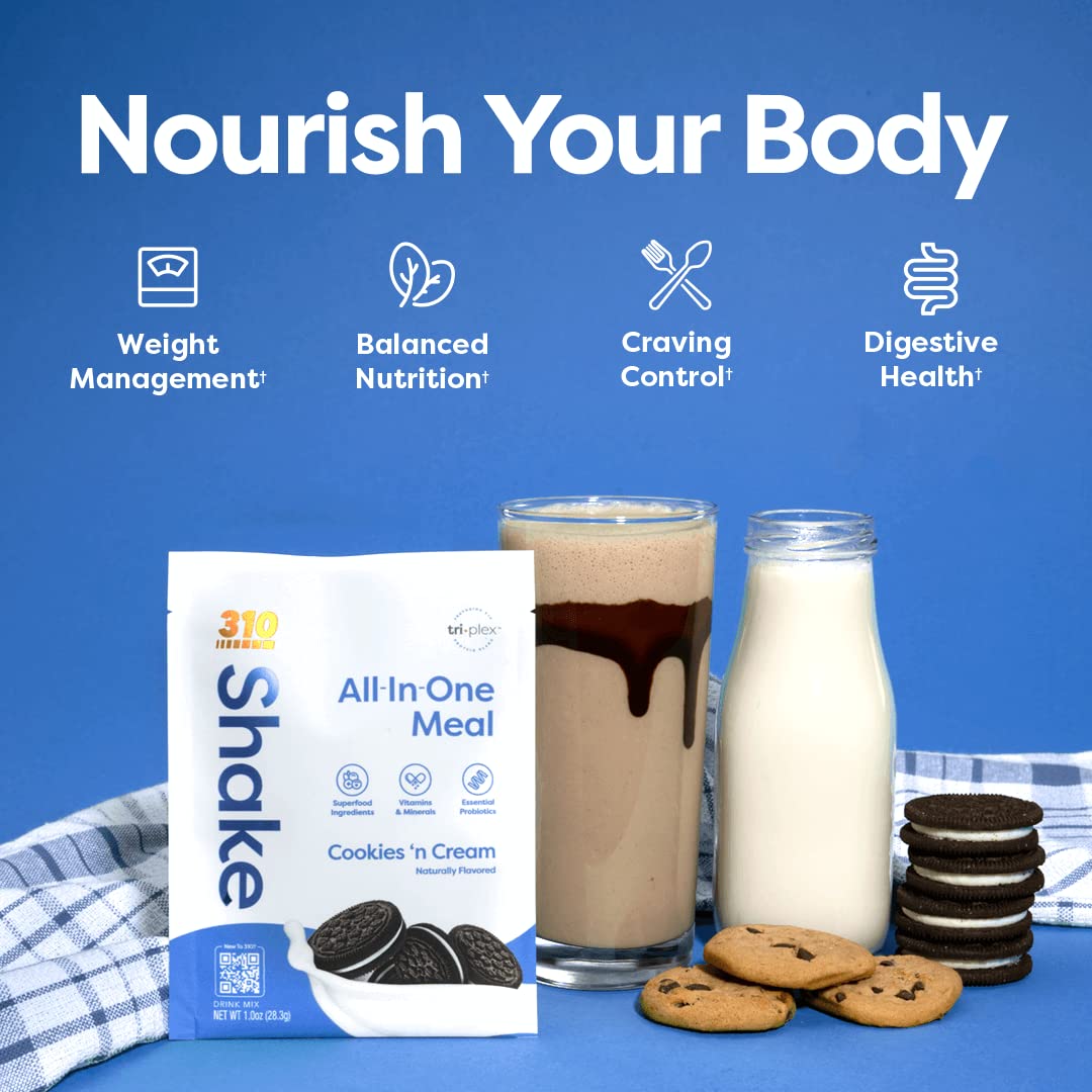 310 Nutrition Vegan Meal Replacement Shake - Fiber-Rich Superfood Blend with Natural Sweeteners - Low Carb, Keto, Paleo, Gluten-Free - Cookies N' Cream Flavor - 28 Servings