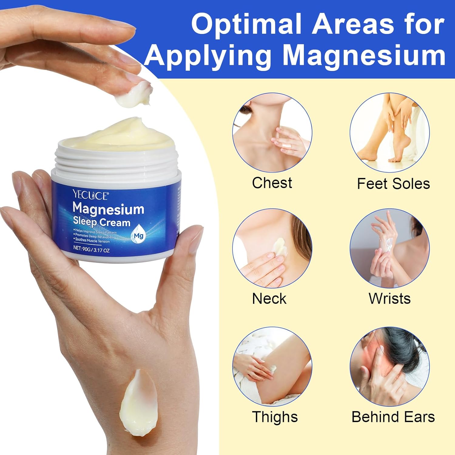 3.17 OZ Lemaymay Magnesium Oil Lotion Cream for Feet - Genuine Zechstein Topical Magnesium Chloride - Relieves Muscle Tension